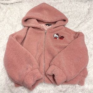 Hello kitty sanrio pink Sherpa zip up jacket with hood